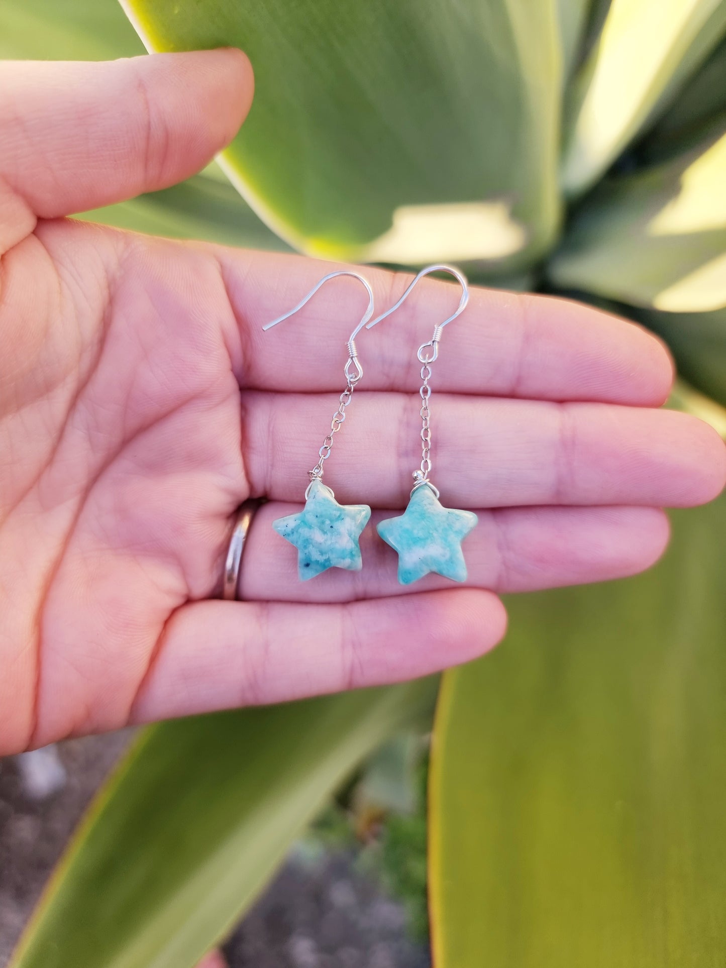 Sterling Silver Amazonite Star Earings