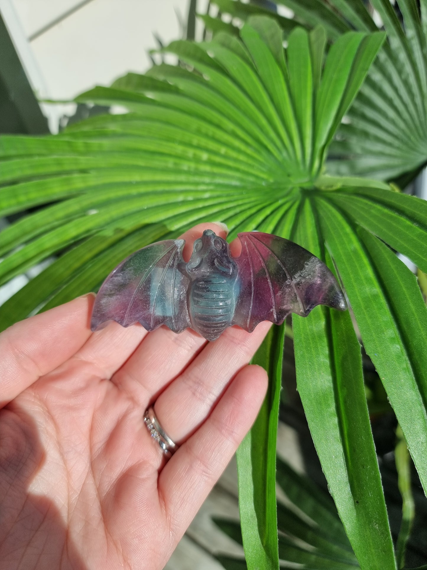 Rainbow Fluorite Bat Carving