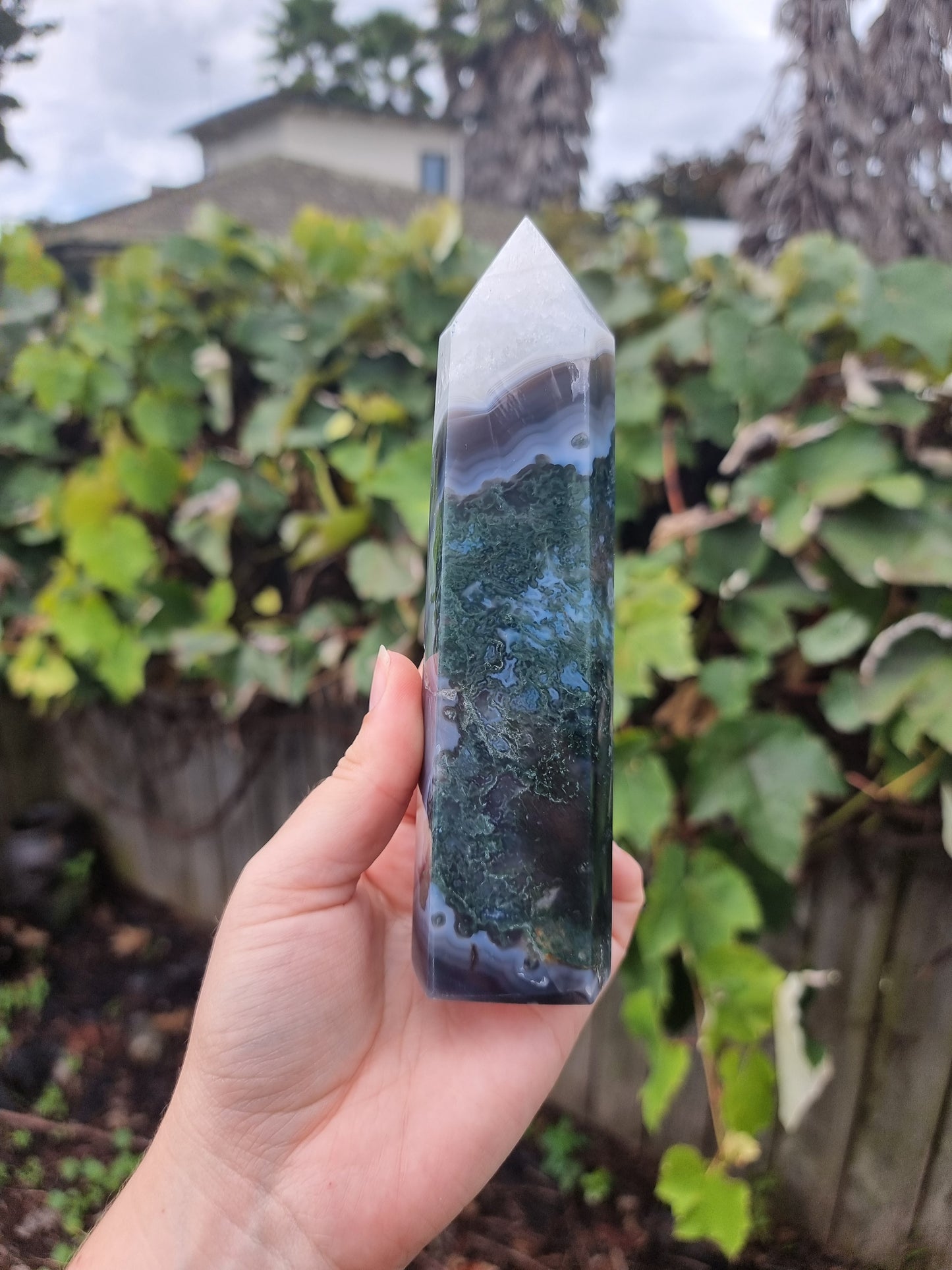 Moss Agate Quartz Tower #3