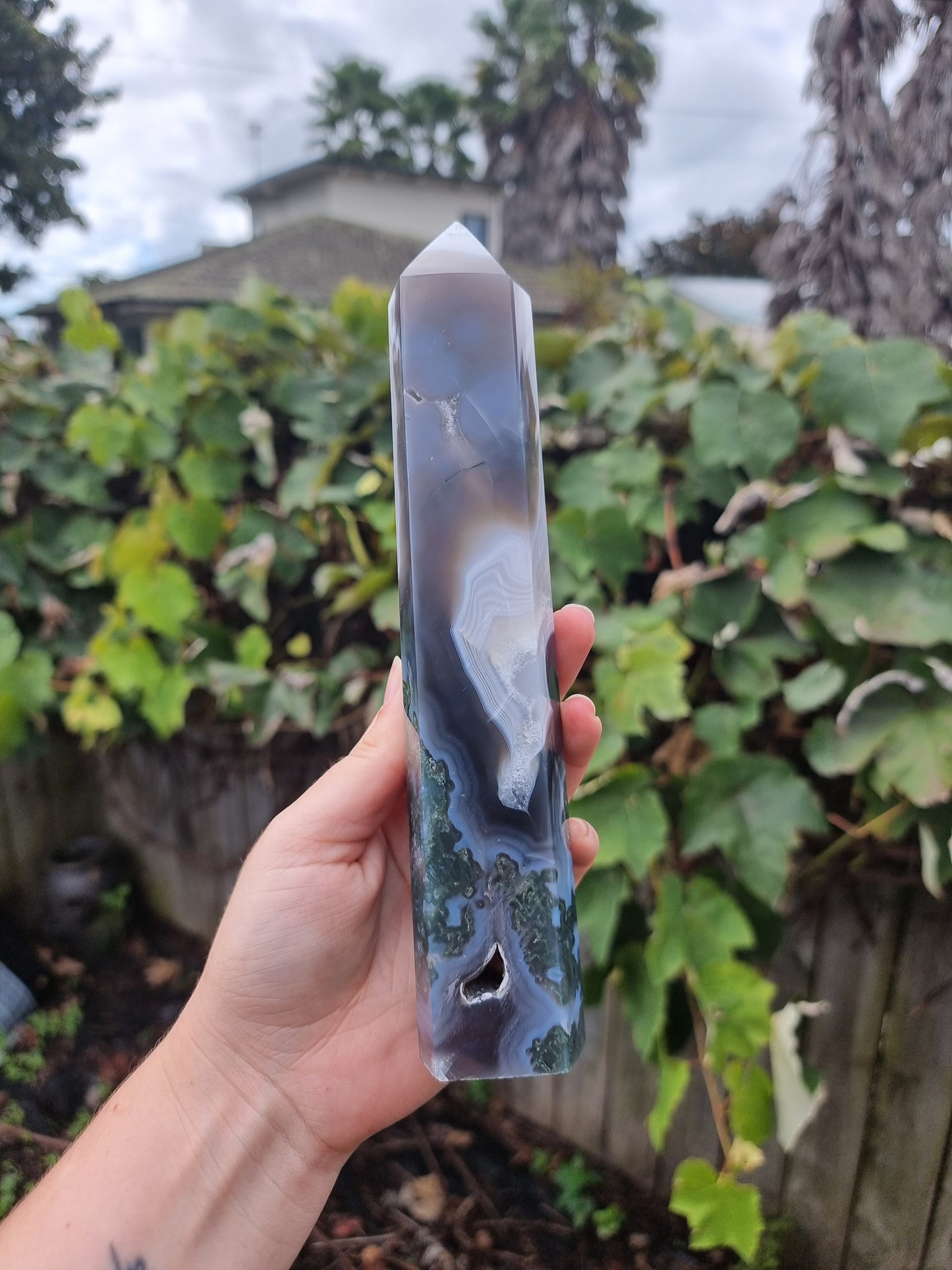 Moss Agate Quartz Tower #6