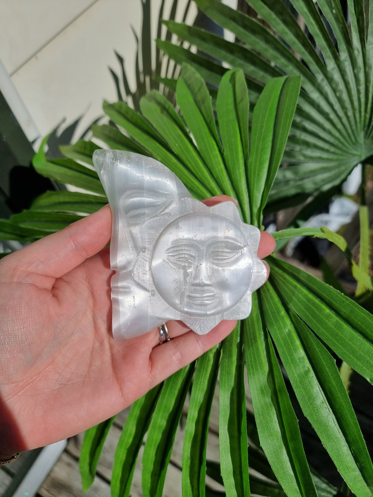 Selenite Moon And Sun Carving
