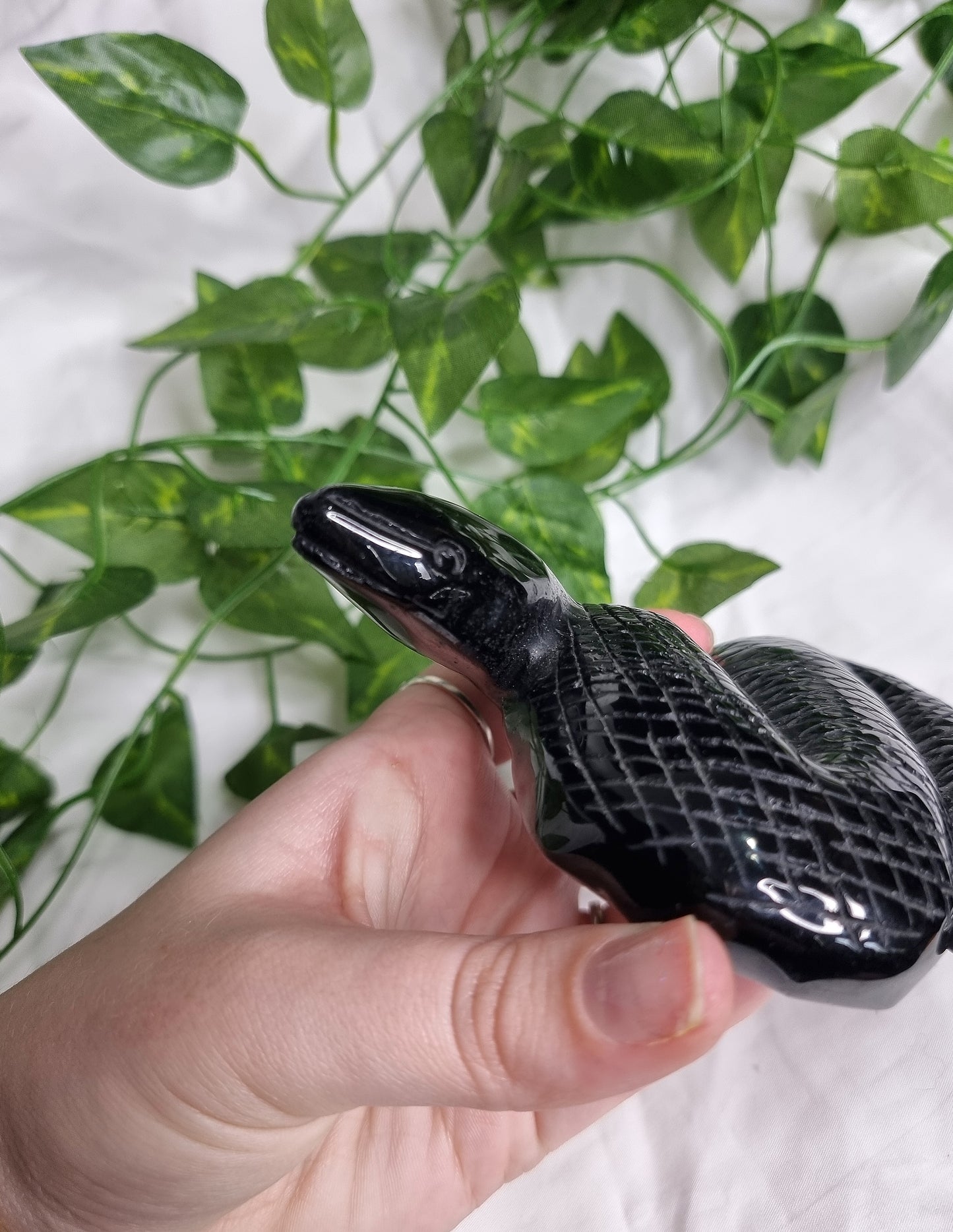 Large Obsidian Snake Carving