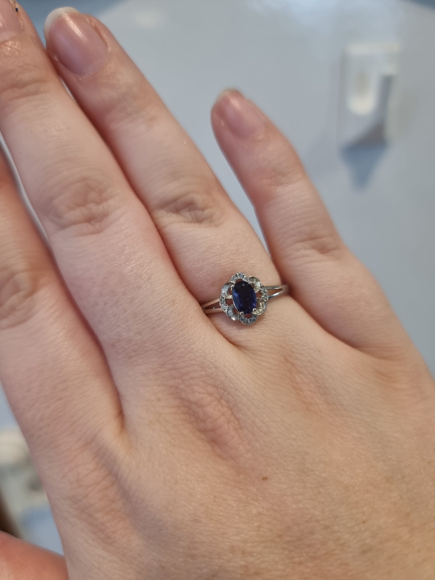 Silver Plated Ajustable Iolite Ring