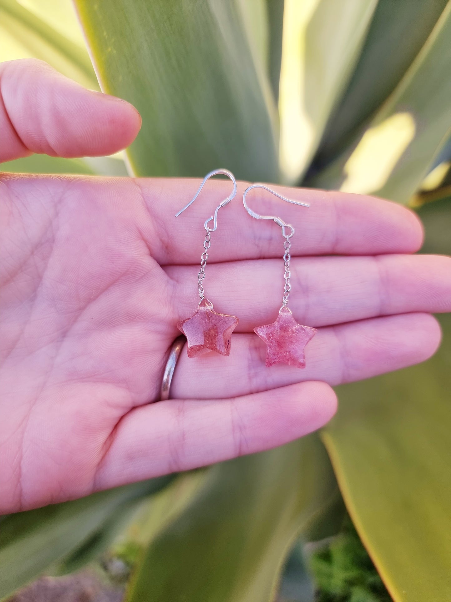 Sterling Silver Strawberry Quartz Star Earings