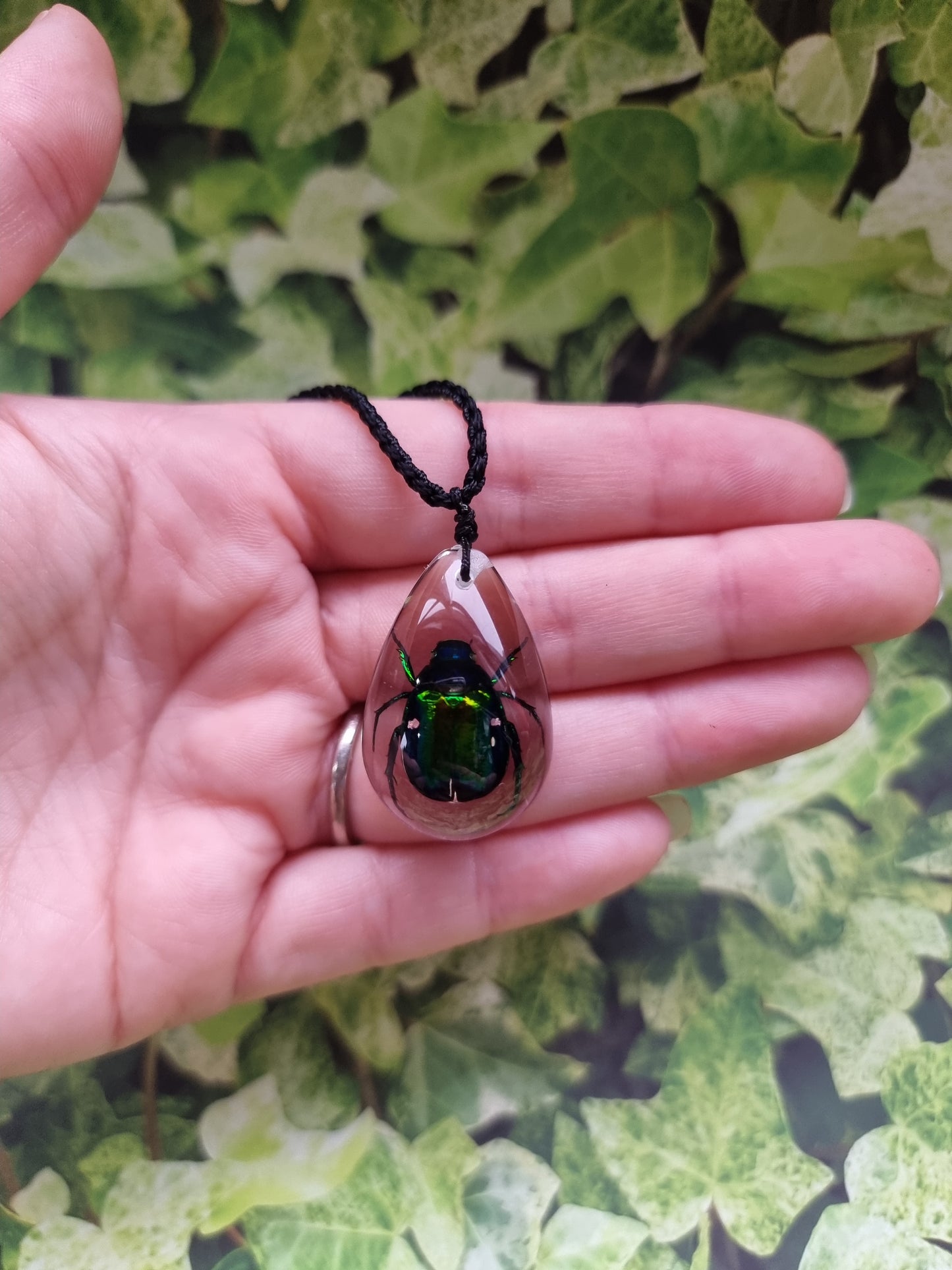 Green Chafer Beetle  Ajustable Resin Necklace