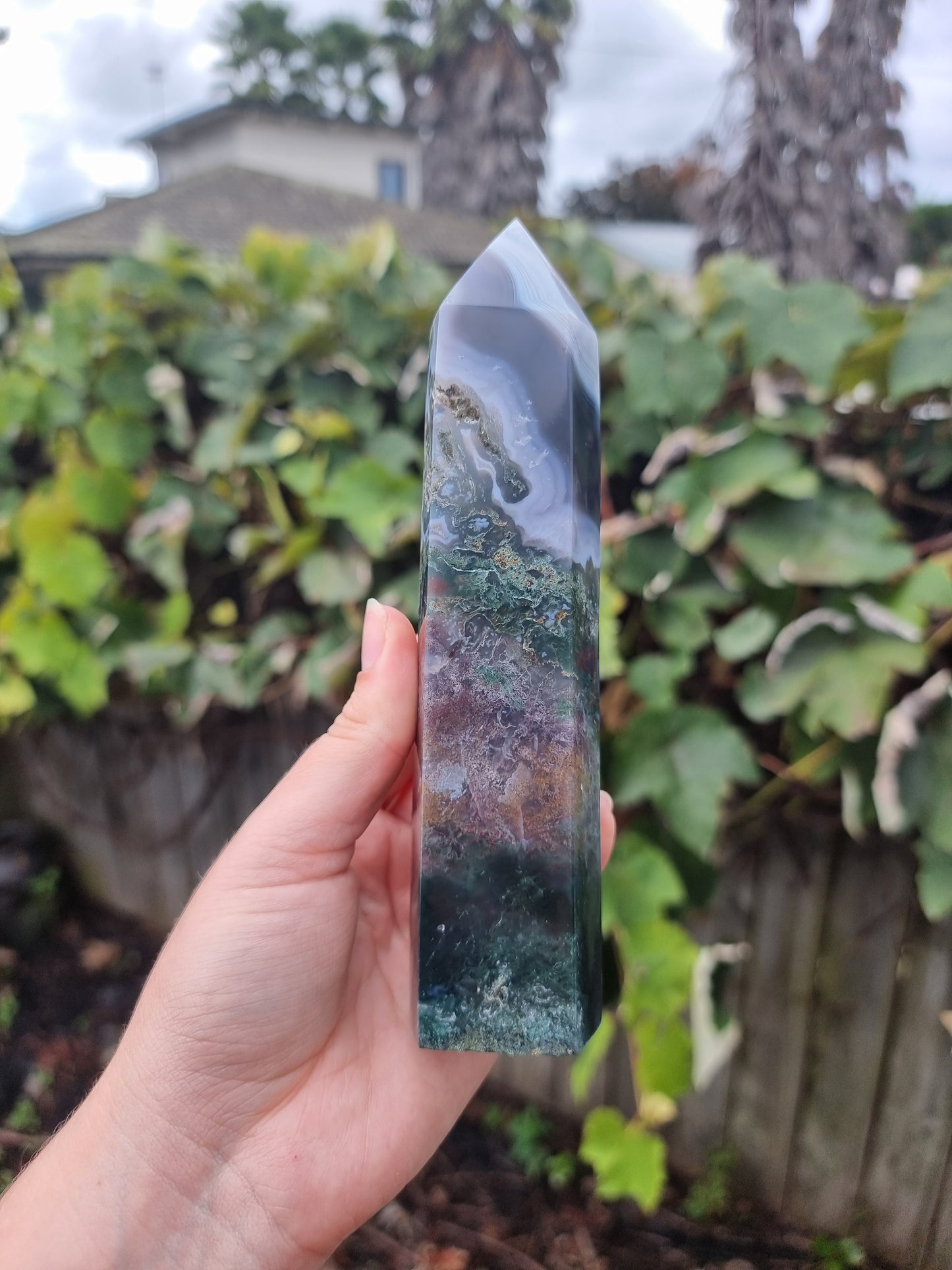 Moss Agate Quartz Tower #4