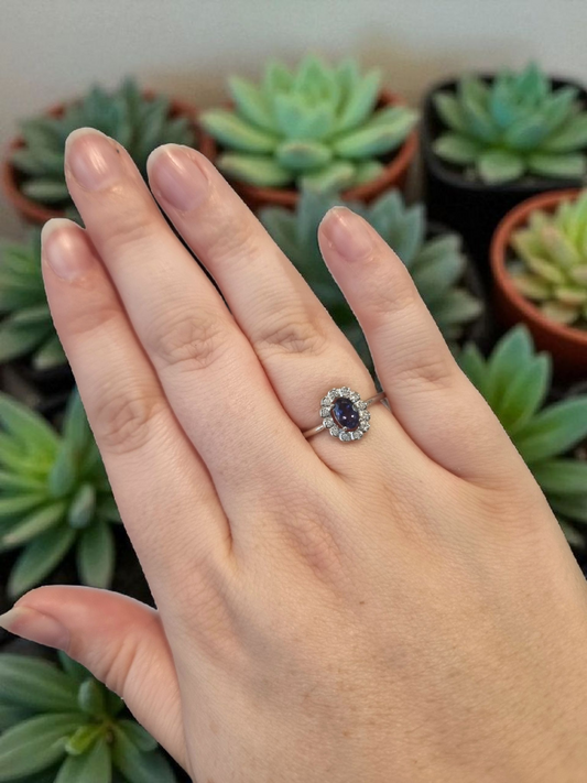 Silver Plated Ajustable Iolite Ring