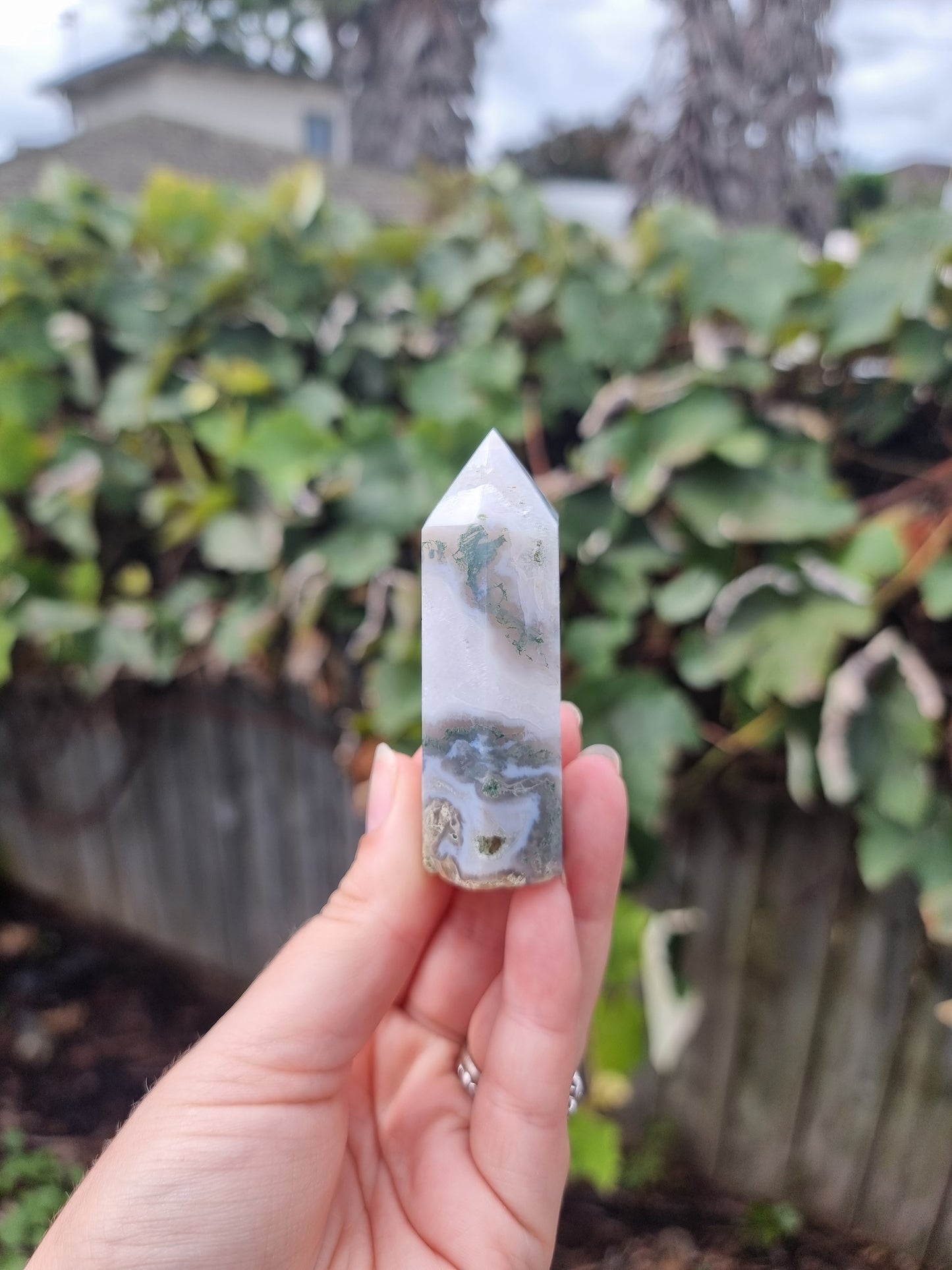 Small Moss Agate Point With Druze #2