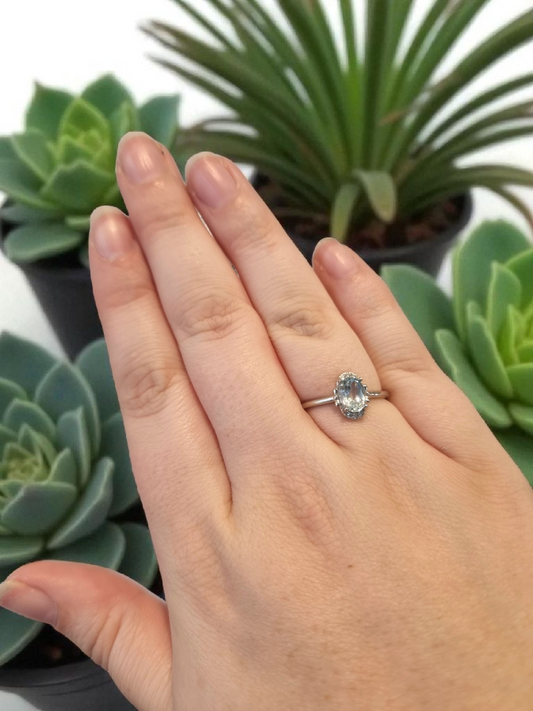Silver Plated Ajustable Aquamarine Ring
