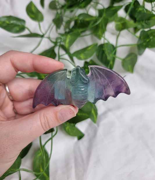 Rainbow Fluorite Bat Carving #3