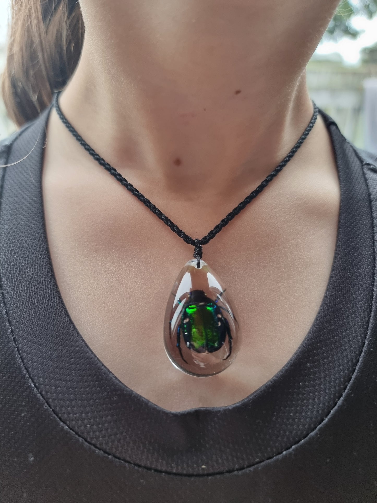 Green Chafer Beetle  Ajustable Resin Necklace