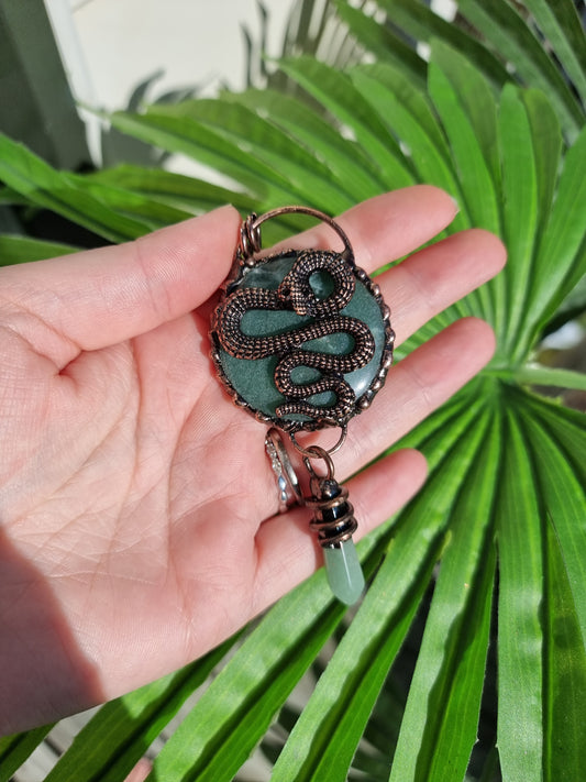 Hand Made Green Adventurine Snake Pendant