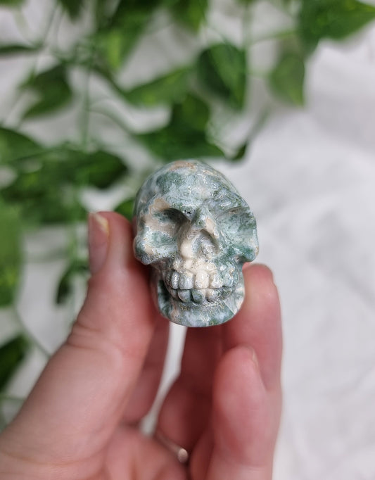 Moss Agate Small Skull #2