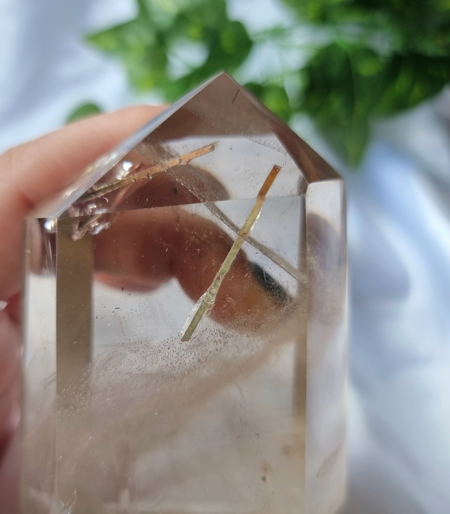 Smokey Quartz point with Golden Rutiles