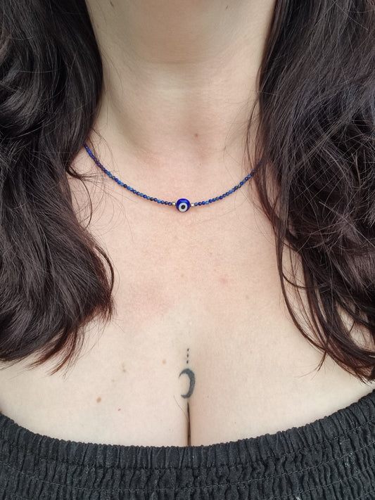 Faceted Lapis Lazuli Nazar Necklace