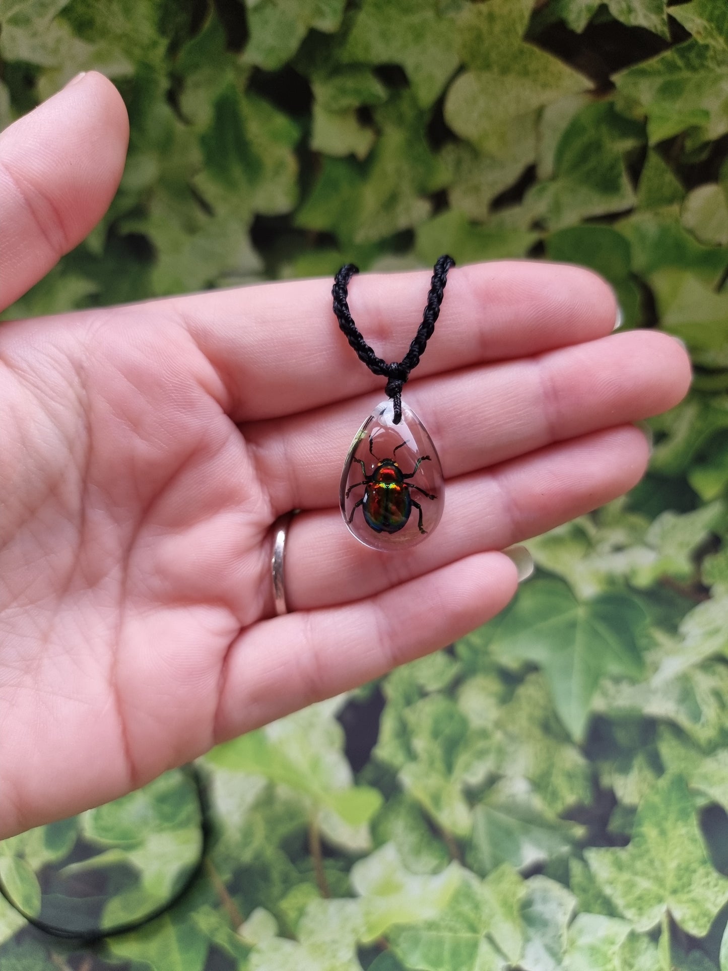 Leaf Bug  Ajustable Resin Necklace