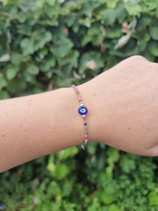 Fluorite Mini Beaded Bracelet With Nazar