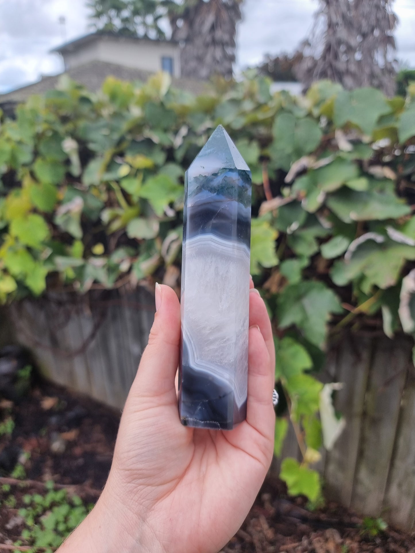 Moss Agate Quartz Tower #1