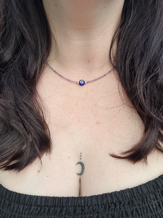 Faceted Amethyst Nazar Necklace