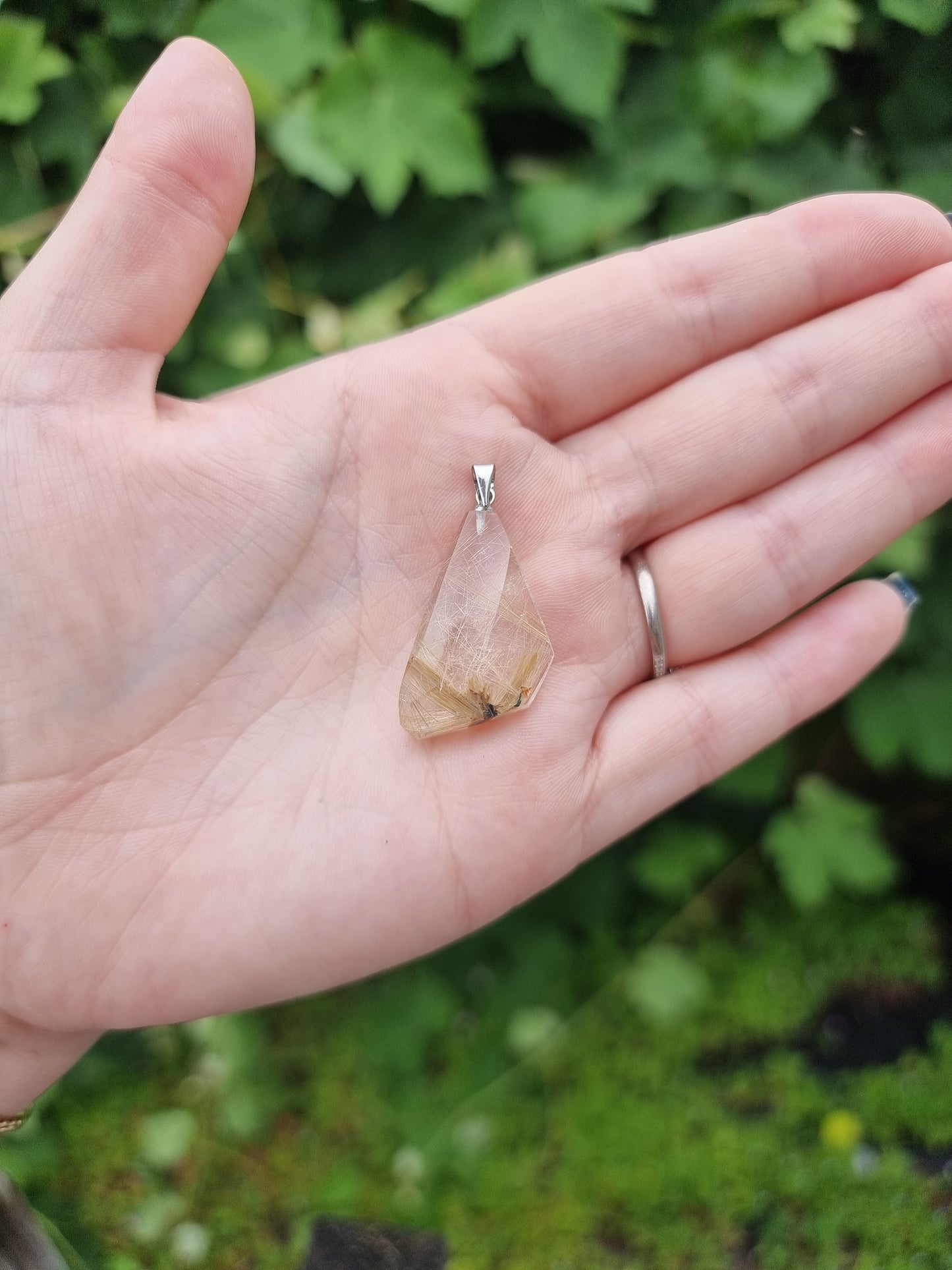 High Quality Golden Rutile in Quartz Pendat 925