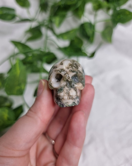 Moss Agate Small Skull #1