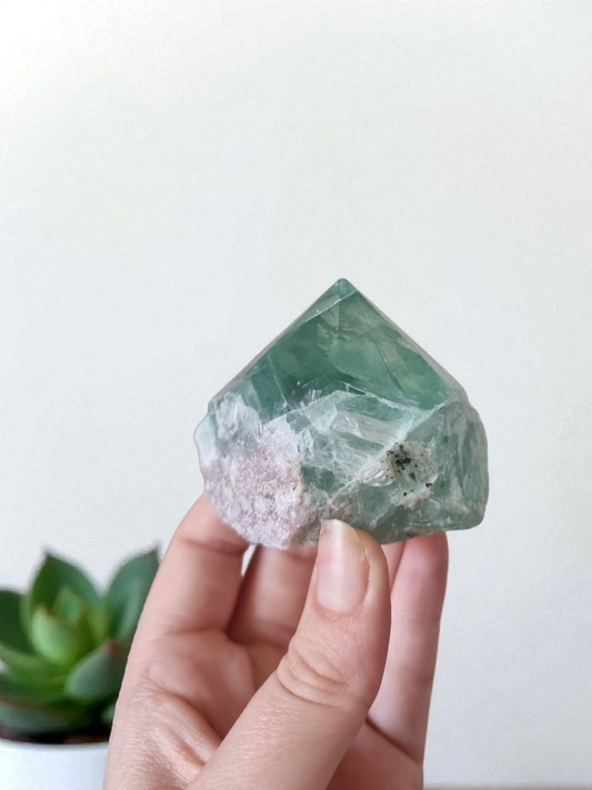 Green Fluorite Half Polish Point