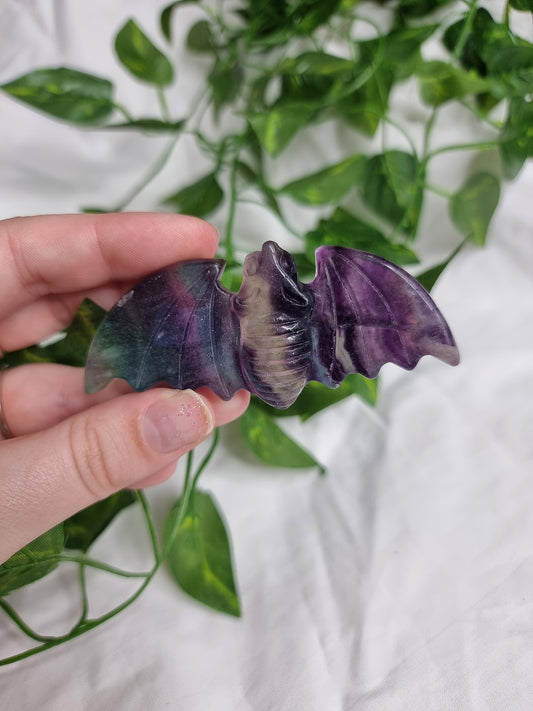 Rainbow Fluorite Bat Carving #1