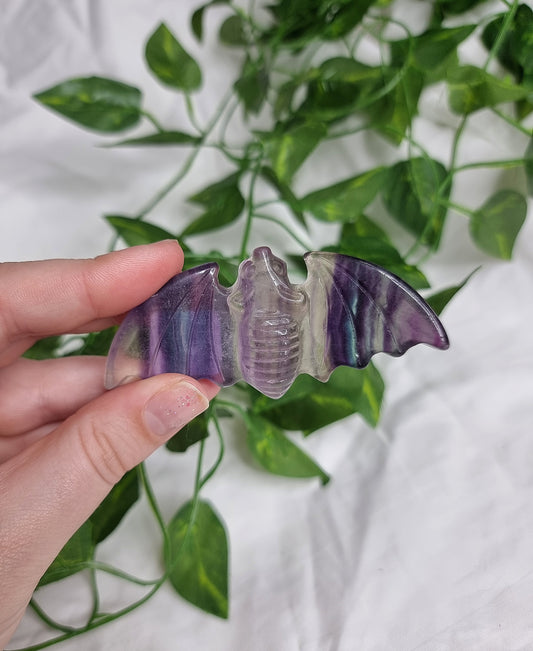 Rainbow Fluorite Bat Carving