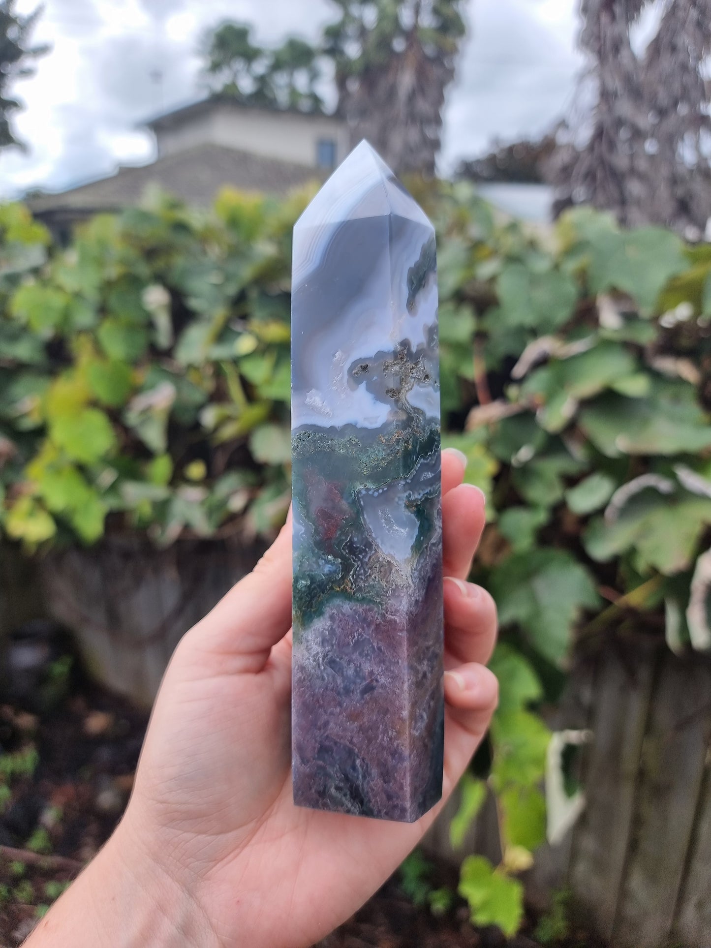 Moss Agate Quartz Tower #4