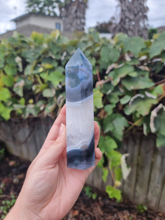 Moss Agate Quartz Tower #1