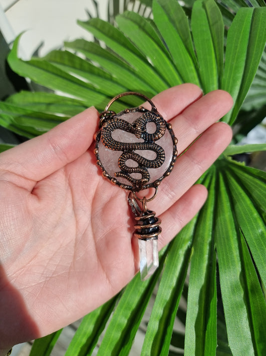 Hand Made Light Rose Quartz Snake Pendant