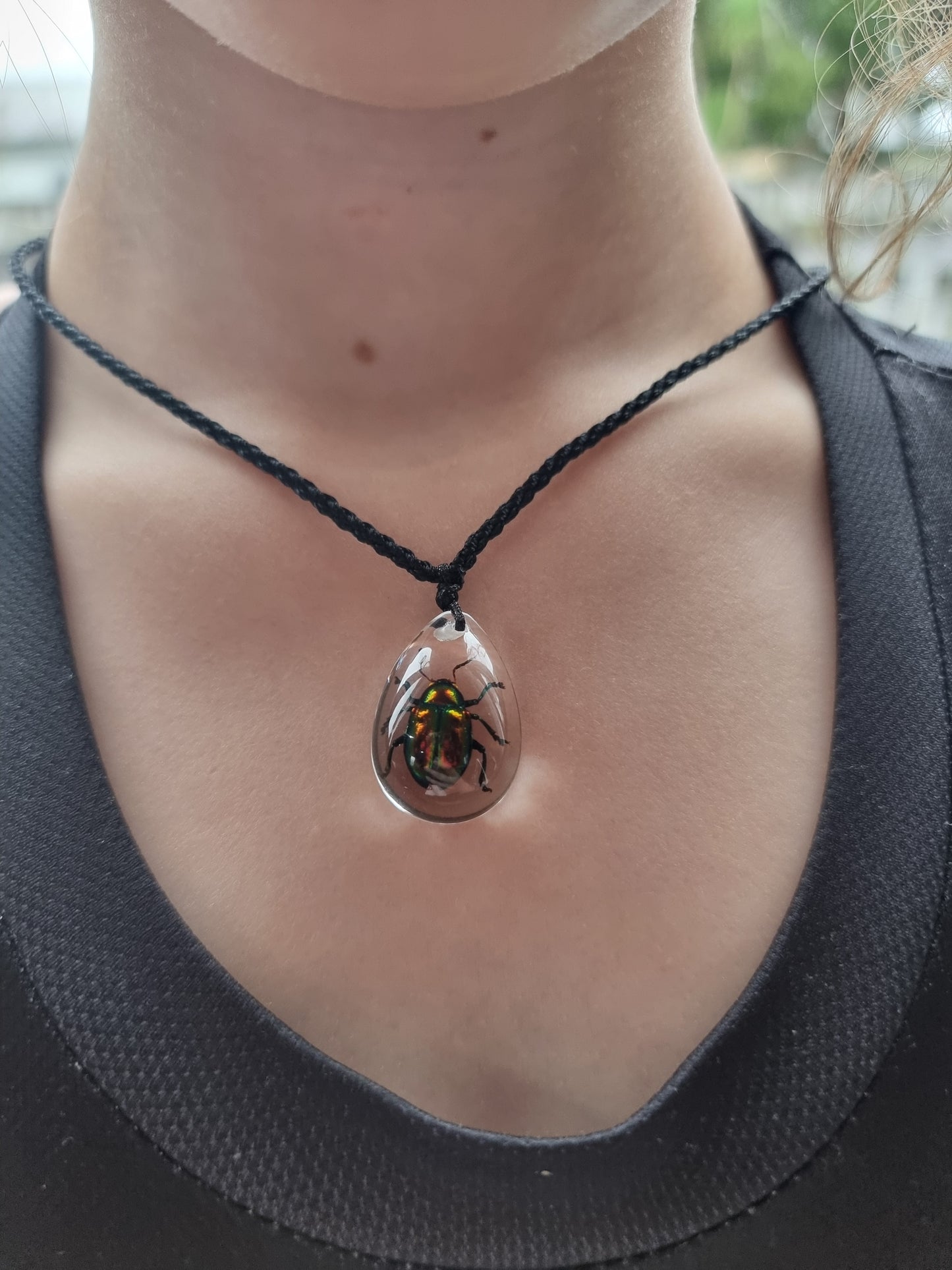 Leaf Bug  Ajustable Resin Necklace