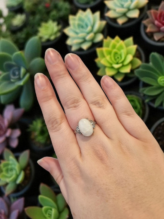Silver Plated Ajustable Moonstone Ring
