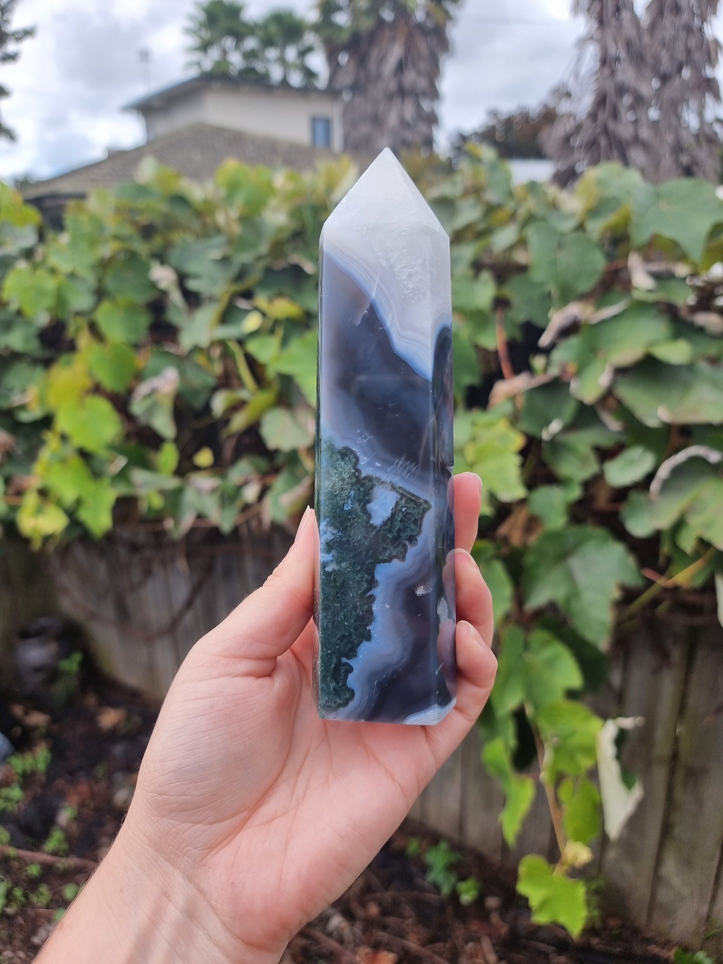 Moss Agate Quartz Tower #3