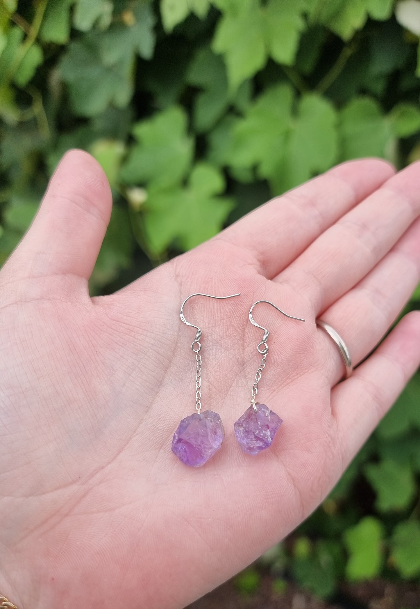 Sterling Silver Raw Amethyst Earings #1