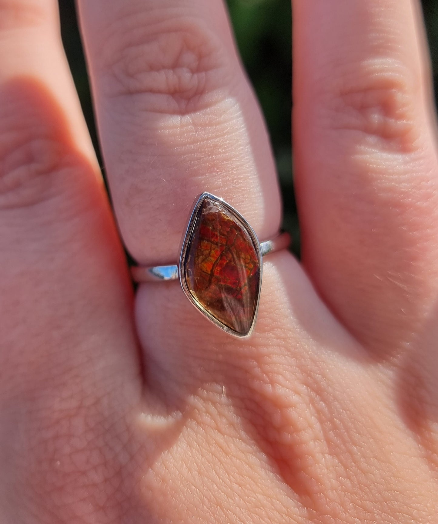 Sterling Silver Opalized Ammonite Ring #5