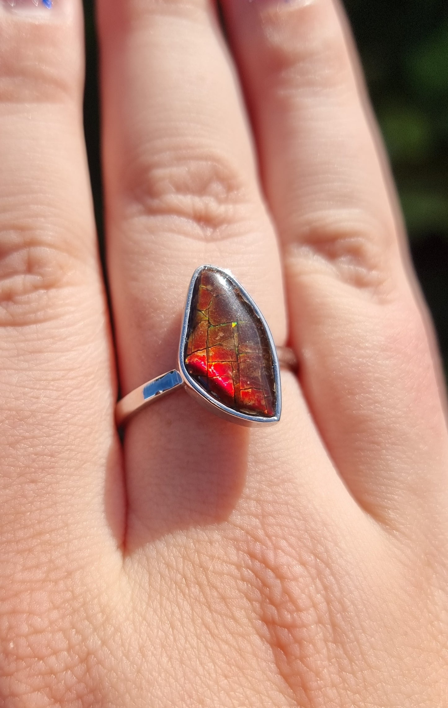 Sterling Silver Opalized Ammonite Ring #4