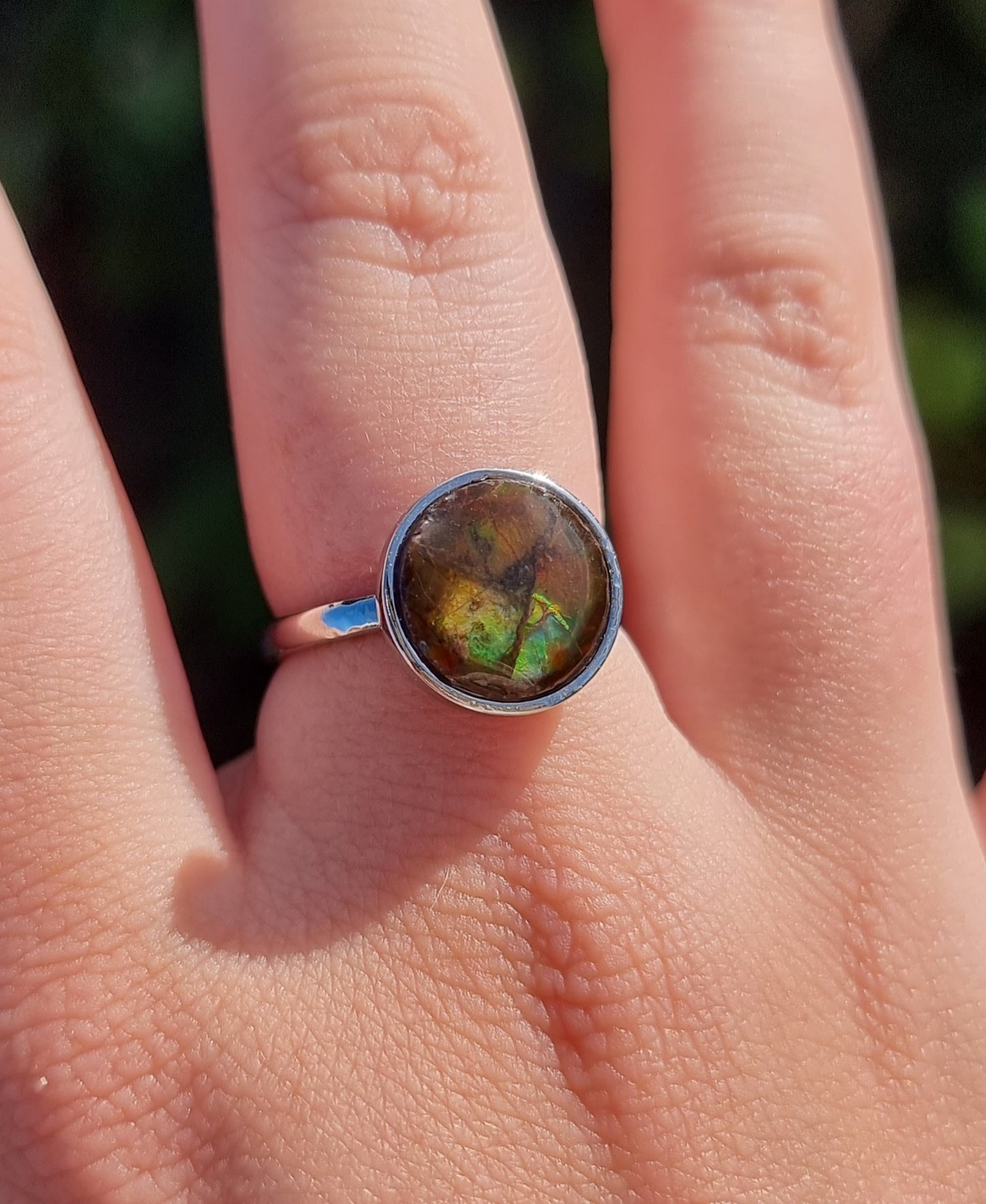 Sterling Silver Opalized Ammonite Ring #3