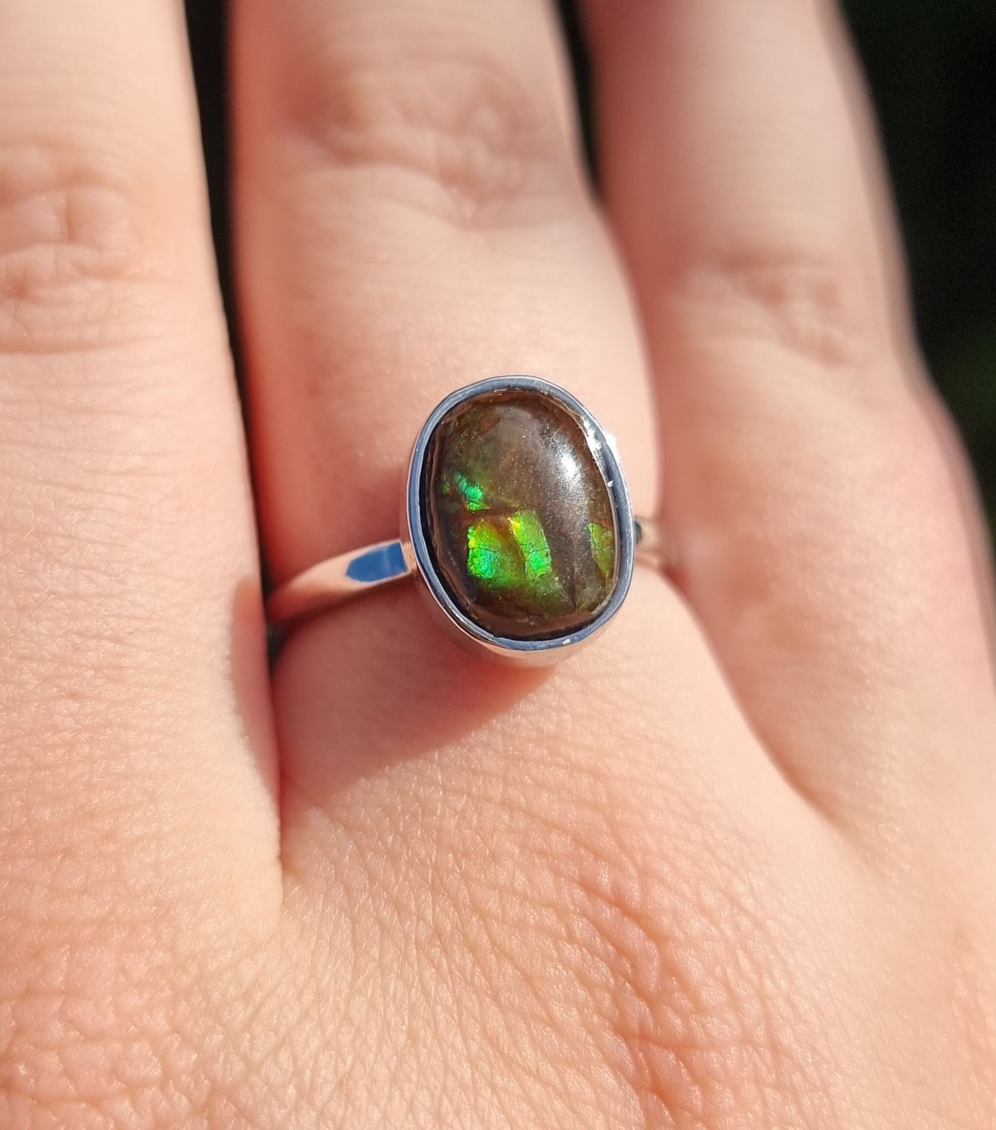 Sterling Silver Opalized Ammonite Ring #2