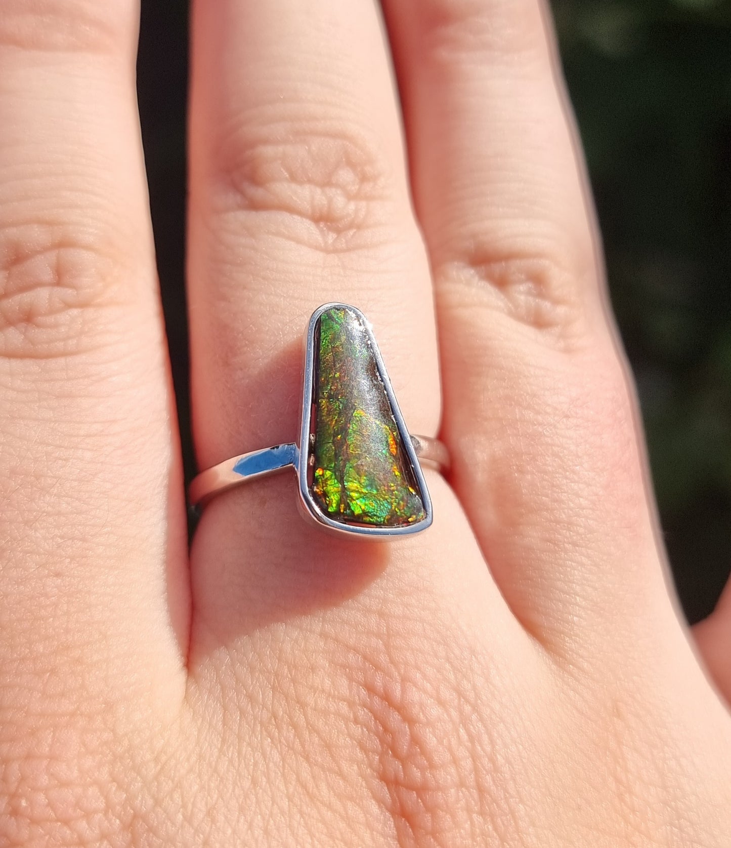 Sterling Silver Opalized Ammonite Ring #1