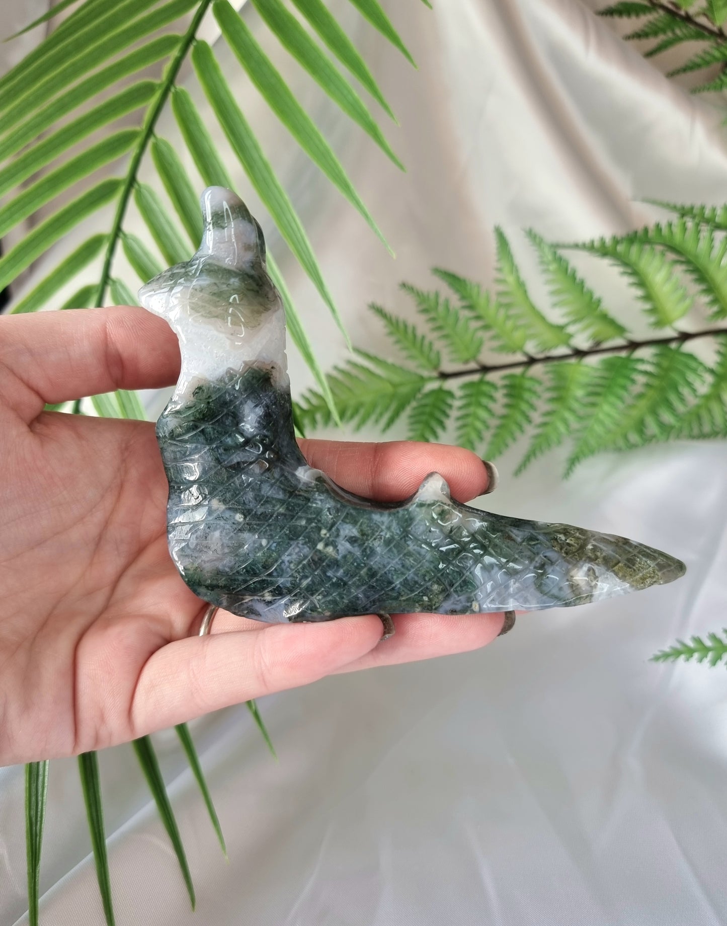 Moss Agate Slug Carving 2