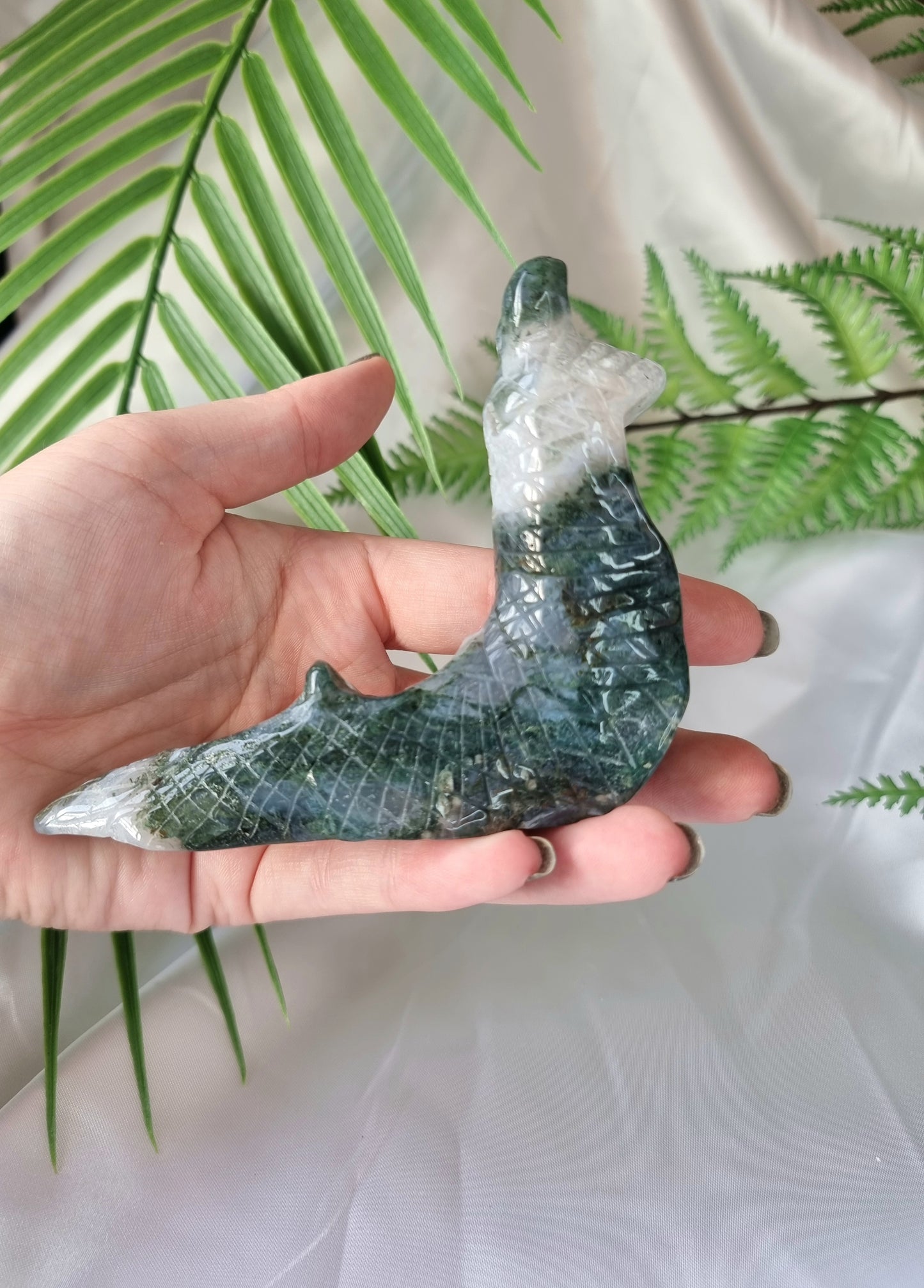 Moss Agate Slug Carving 2