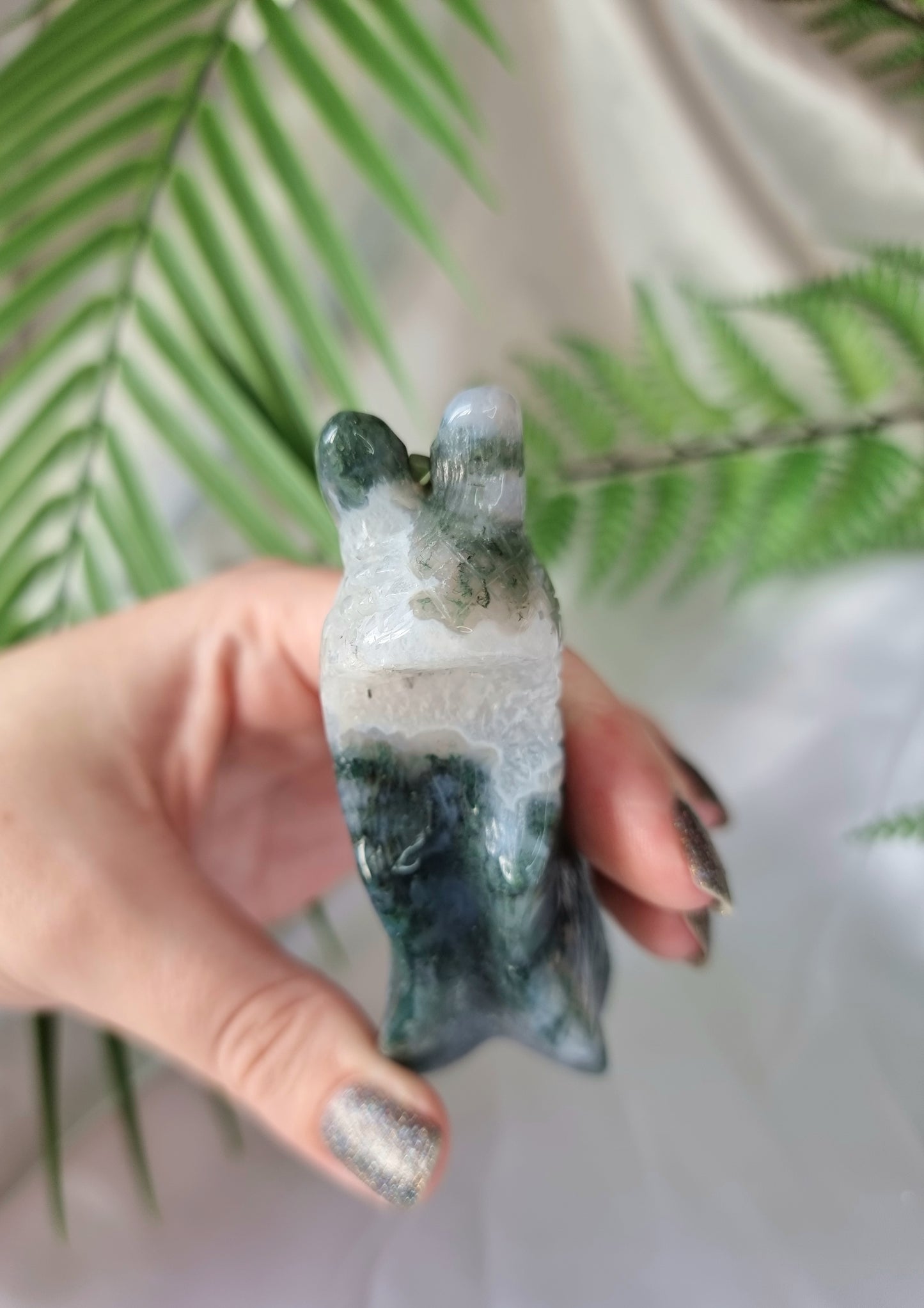 Moss Agate Slug Carving 2